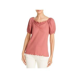 STATUS BY CHENAULT Womens Stretch Scalloped Pouf Sleeve Sweetheart Neckline Top